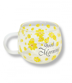 TAZA D/VIDRIO C/FLOR GOOD MORNING