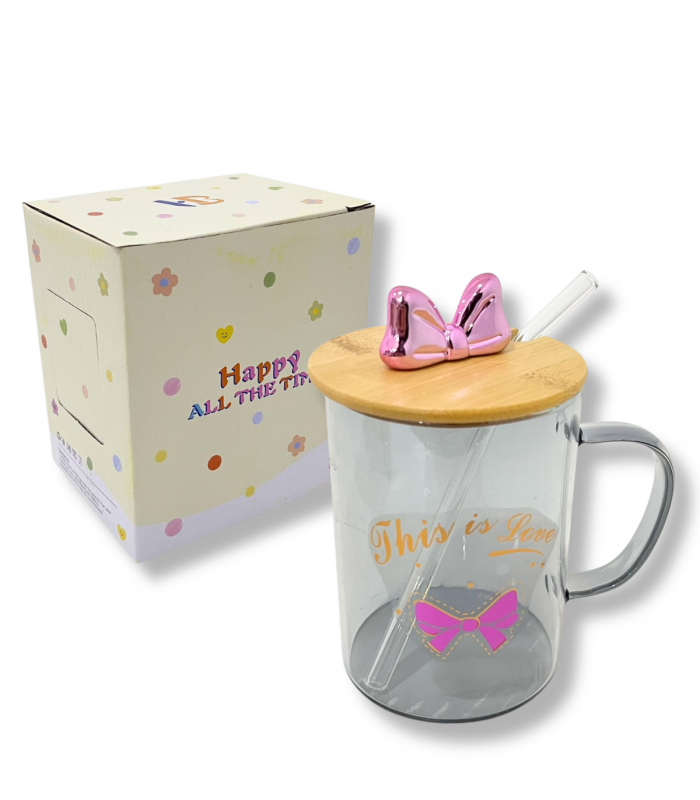 TAZA D/VIDRIO C/TAPA C/PAJITA