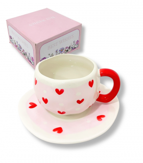 TAZA C/PLATO D/CERAMICA C/CORAZON